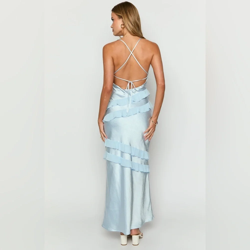 Beginning Boutique Inara Blue Ruffle Maxi Dress - Size 12 - Picture 11 of 16